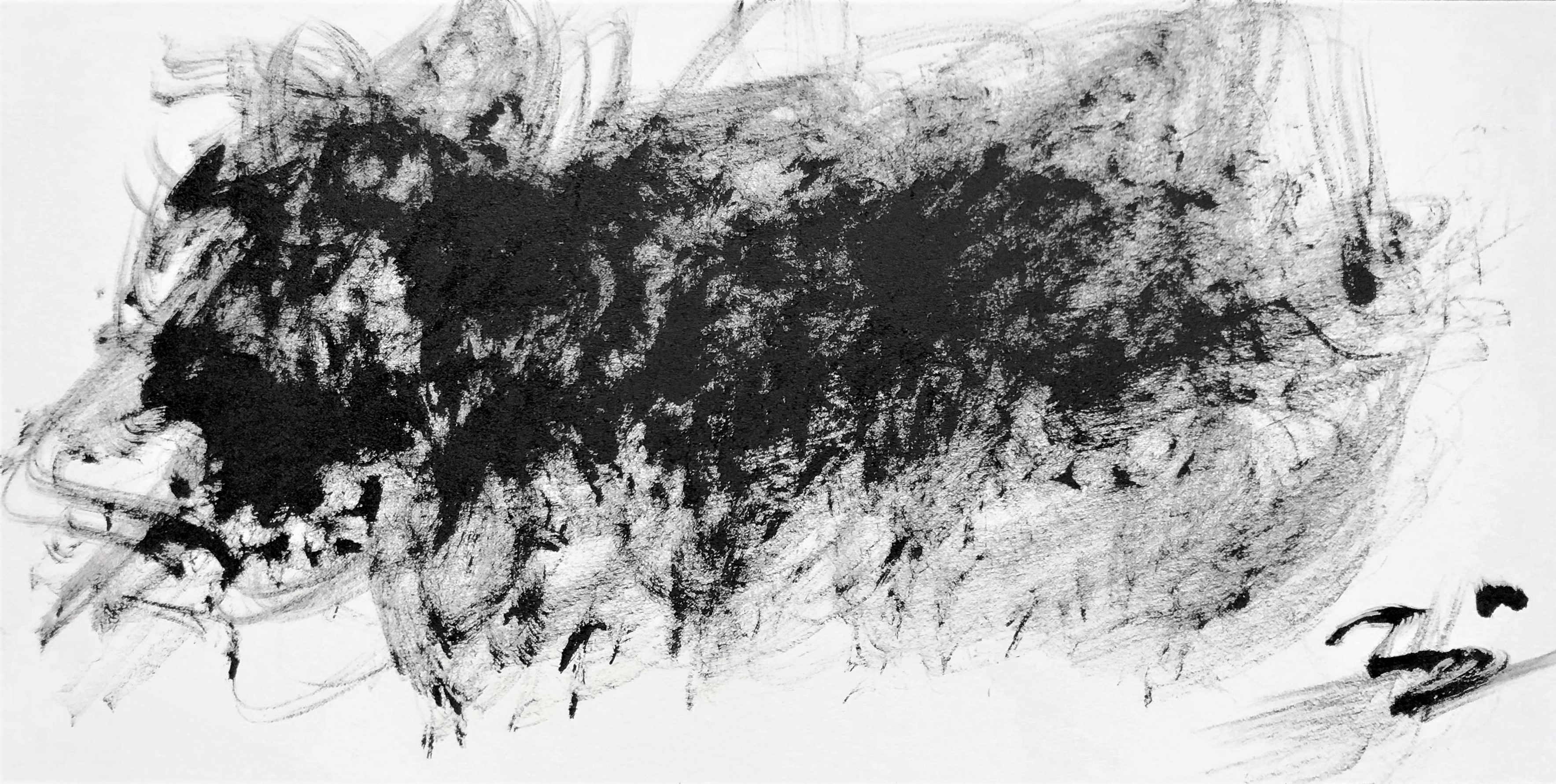 Exposition Délires et rythmes lents, Jacques Mandelbrojt, encre sur papier canson, 250x100 cm, 2016
